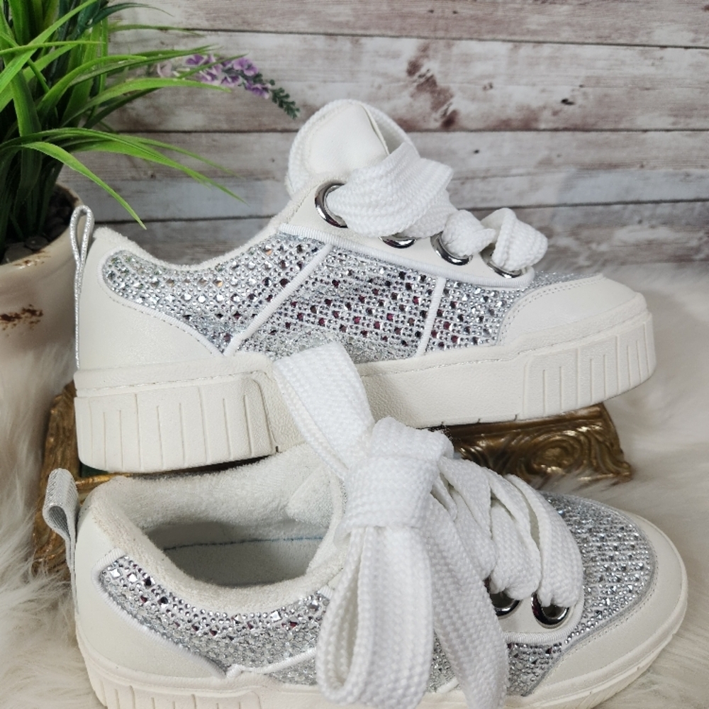 GIANNI BINI, Stylish White, Silver and clear stones, Women's Sneakers, Sz 8.5M - Picture 8 of 11